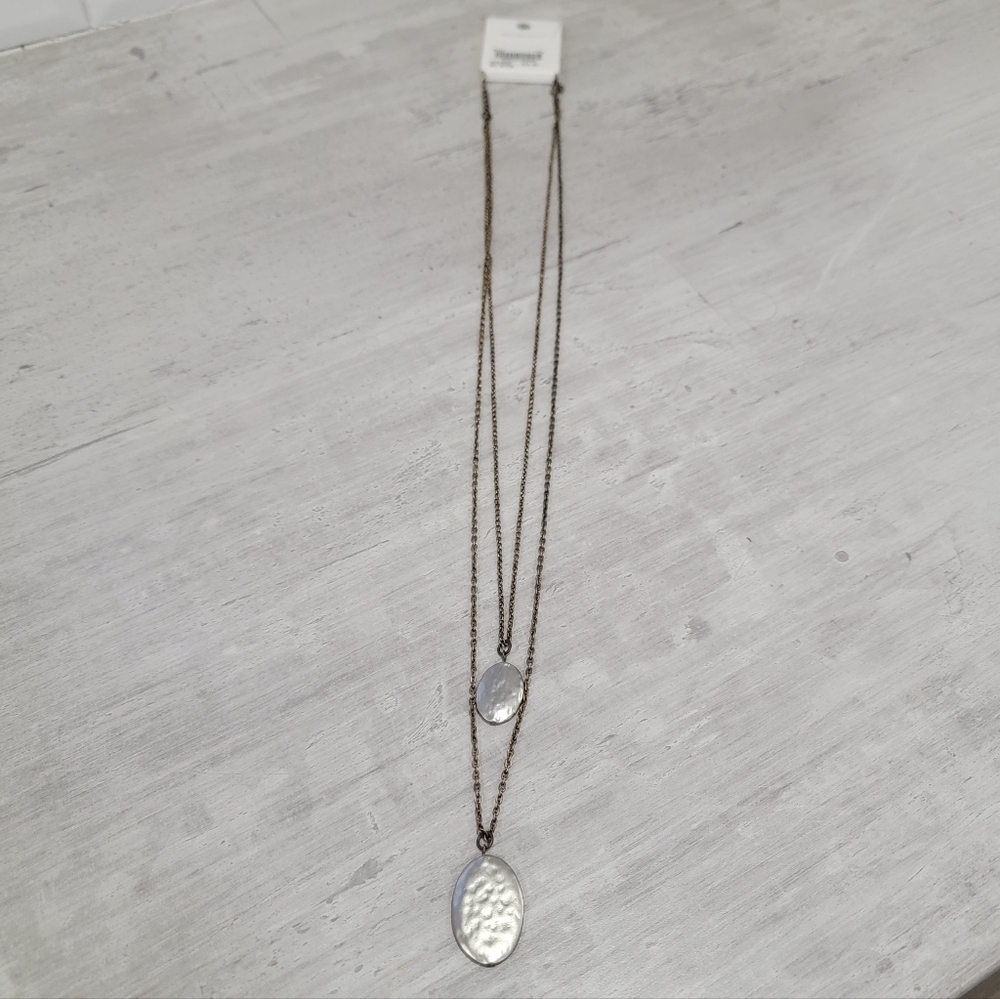 Northern Reflections Long Layered Necklace Oval Hammered Pendants Mixed Metal - Picture 4 of 15
